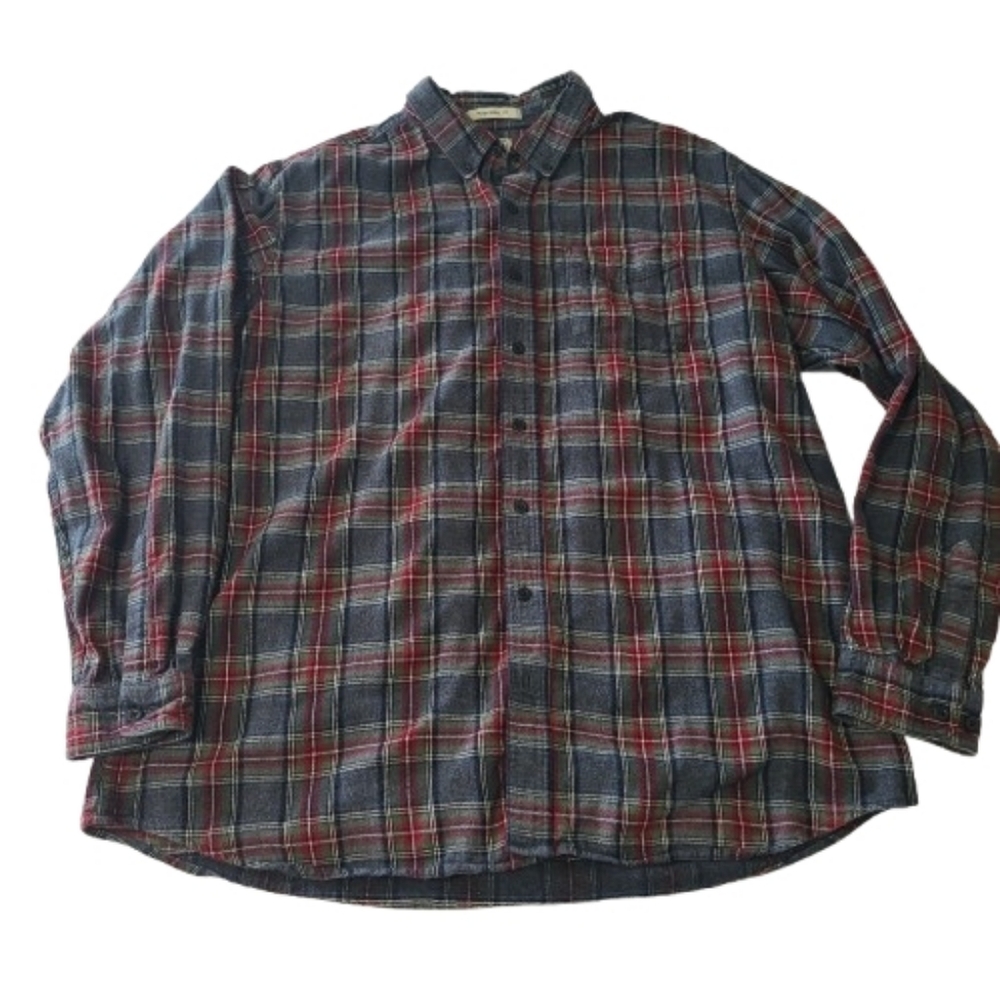 LL Bean Scotch Plaid Flannel Button Down‎ Shirt Traditional Fit Men's XL Tall